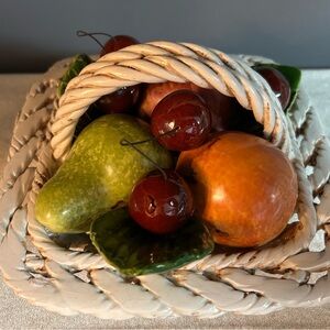Rustic Ceramic Fruit Basket with Multicolor Accents